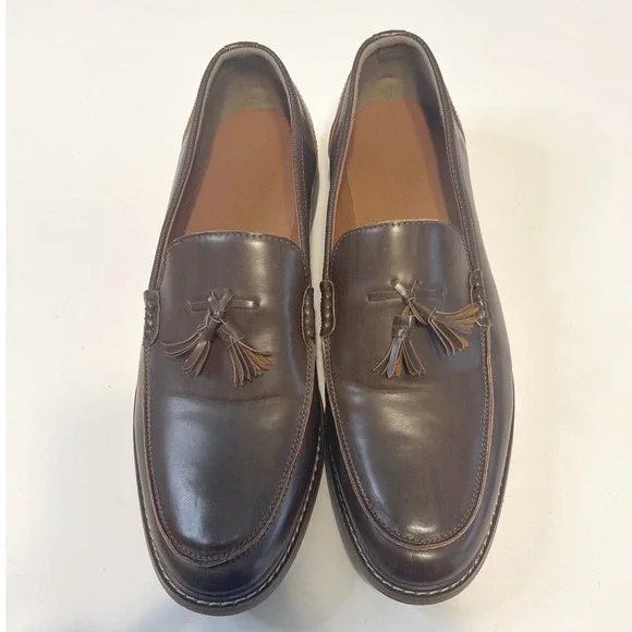 Mens Tassel Loafers Size 12 Brown Leather Dress Shoes Unbranded - Picture 2 of 6